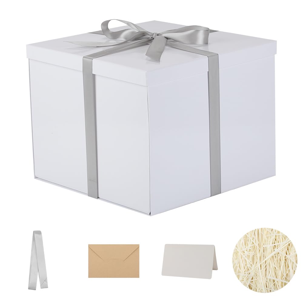 Large Gift Box with Lid 12.5x12.5x10 Inches, White Gift Boxes for presents Packaging for Birthdays, Valentine's Day, Christmas, Anniversaries (Include