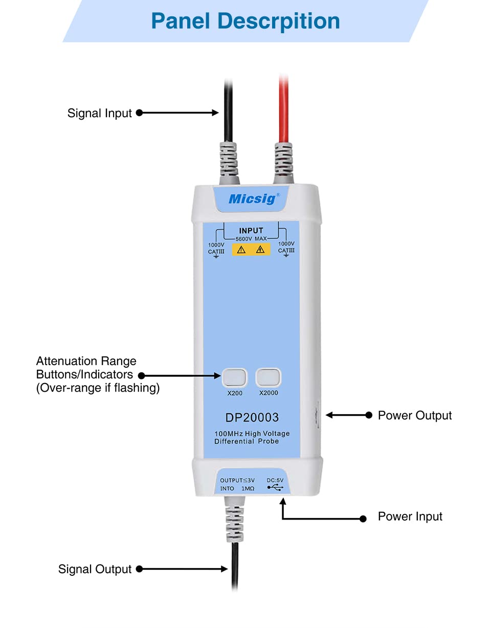 Micsig oscilloscope Votagle Probe DP20003/DP10007/DP10013 kann mit jedem Feuer des Oszilloskops verwendet werden,Easy selbstkalibrierung,Powered by USB Ausgang (DC 5V) (DP10007)