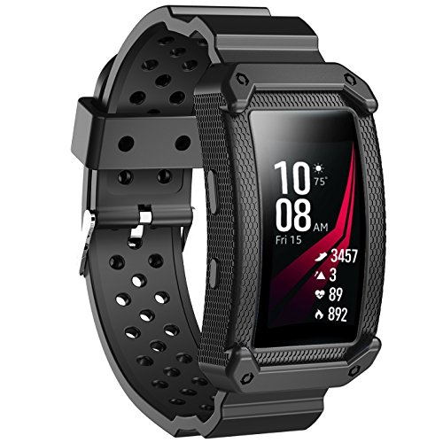 JIELIELE for Gear Fit 2 Band, Sports Replacement Silicone Wristband Strap with Protective Frame Case for Samsung Gear Fit2/Fit 2 Pro (Black2)