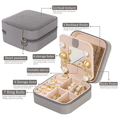 Image of KElofoN Travel jewelry case Travel jewelry box Travel Jewelry Organizer Small Jewelry Organizer Box Gift for Girls Women with Mirror(Grey)