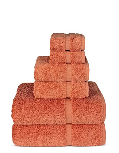 6 Piece Turkish Luxury Turkish Cotton Towel Set - Eco Friendly, 2 Bath Towels, 2 Hand Towels, 2 Wash Clothes by Turkish Towel (Coral, Set)