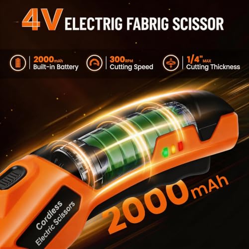 Image of Electric Scissors, Cardboard Cutter, With LED Light, High-Efficiency Brushless Motor, 2000mAh Battery, Tungsten Steel Blade, Suitable for Cloth, Cardboard, Carpet Wire Rope Cutters Orange
