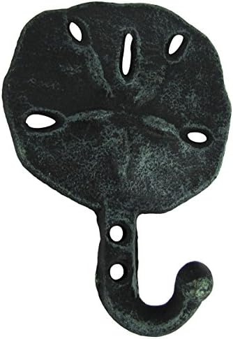 Cast Iron Wall Mount Verdigris Sand Dollar Hook Key Ring Hat Beach Towel Holder image 2