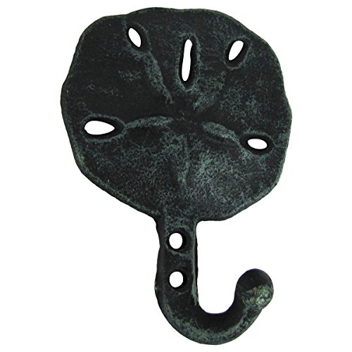 TG,LLC Treasure Gurus Cast Iron Wall Mount Verdigris Sand Dollar Hook Key Ring Hat Beach Towel Holder