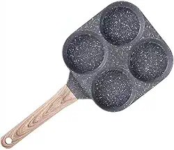 Frigideira Multifuncional Antiaderente 4 em 1 Ovos Hambúrguer Omelete Com Alça De Madeira funciona em fogão de indução(4 furos)
