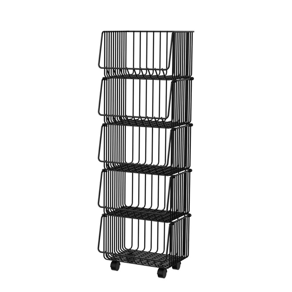 Carrito de almacenamiento de verduras de cocina, estante de frutas apilable de 5 niveles con ruedas, estante de utilidad resistente para cebollas y patatas, organizador multifuncional