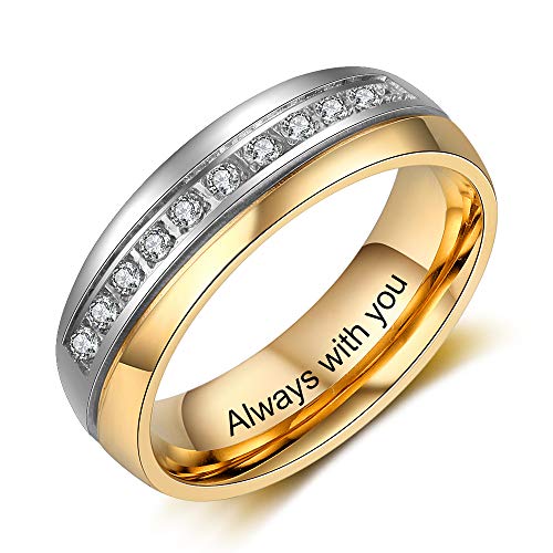 Personalized Couples Rings Set for Him and Her Promise Rings for Couples Free Engraving Stainless Steel Engagement Rings for Couples Valentines Day Jewelry (Gold-(couple ring set))4