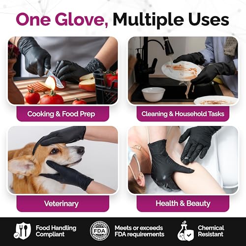 Image of GripProtect Precise Black Nitrile Gloves 4 Mil, Chemical Resistant Gloves | Small Textured Grip for Mechanics, Tattoos, Food Prep & Cleaning - Medical Grade Disposable Gloves