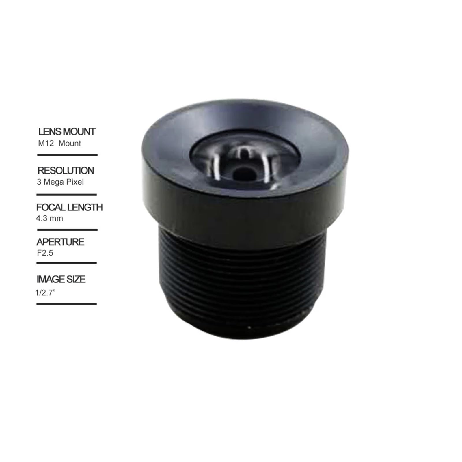 3MP 4,3-mm-Objektiv 1/2,7" IR-Mikroverzerrung F2,5 M12-Objektiv mit IR-Filter 650 nm
