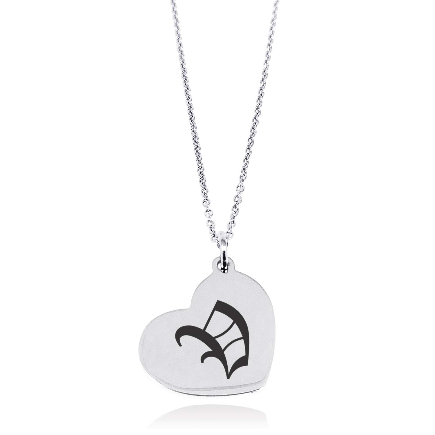 Tioneer Stainless Steel Letter V Initial Old English Monogram Floating Heart Tag Charm Pendant Necklace