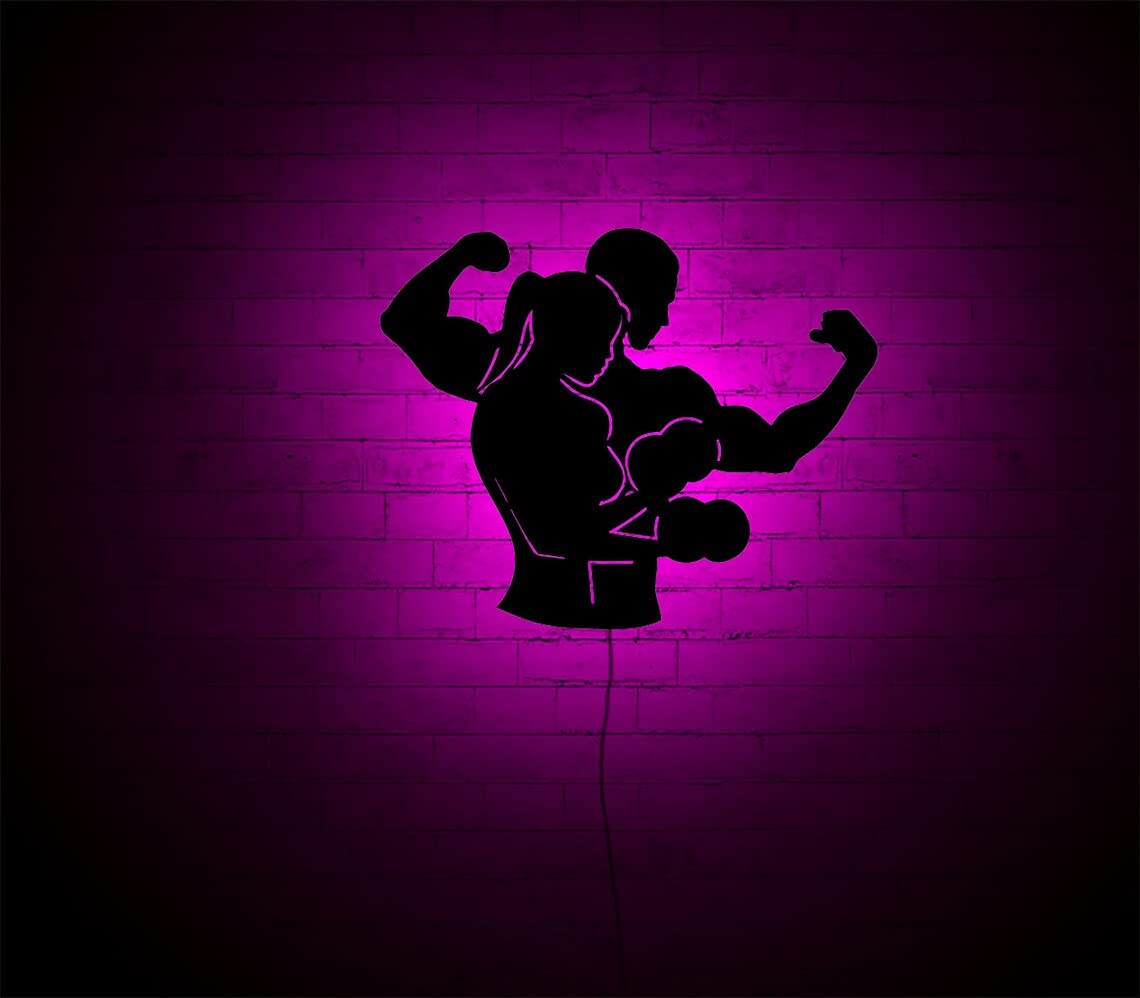 SHAYONA Gym Sport Fitness Lighted-up WallArt with RGB Color Changing Led, Wall Decor, Home Decor, Birthday Gift, Personalized Gifts, Gift, 2