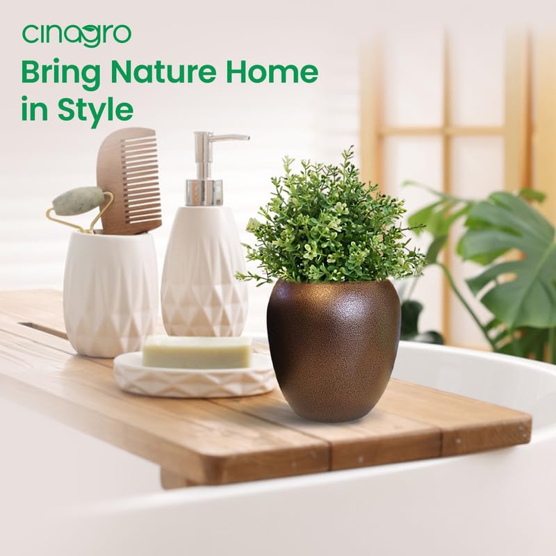 Image of CINAGRO Metal Planter Pot for Indoor Plants, Round Decorative Flower Pot, Rust-Resistant, Modern Plant Holder for Home, Balcony, Office (13.97 x 12.7 cm, Bronze Calm)