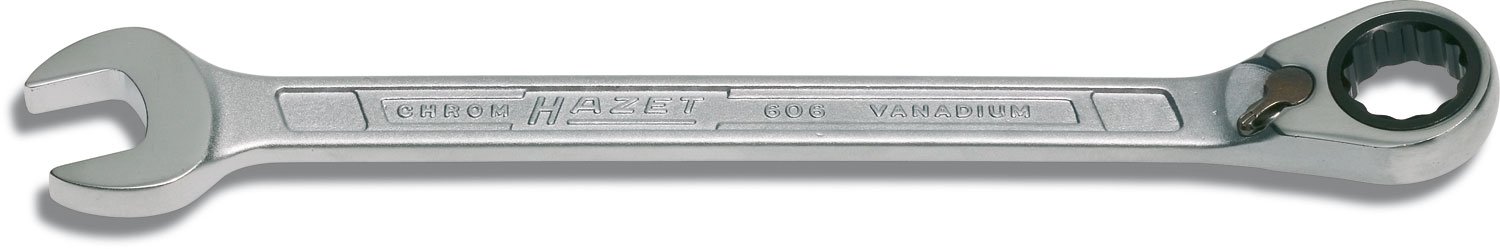 Hazet Chrome-Plated 606-11 168.6 Mm 12-Point Traction Profile Ratcheting Combination Wrench