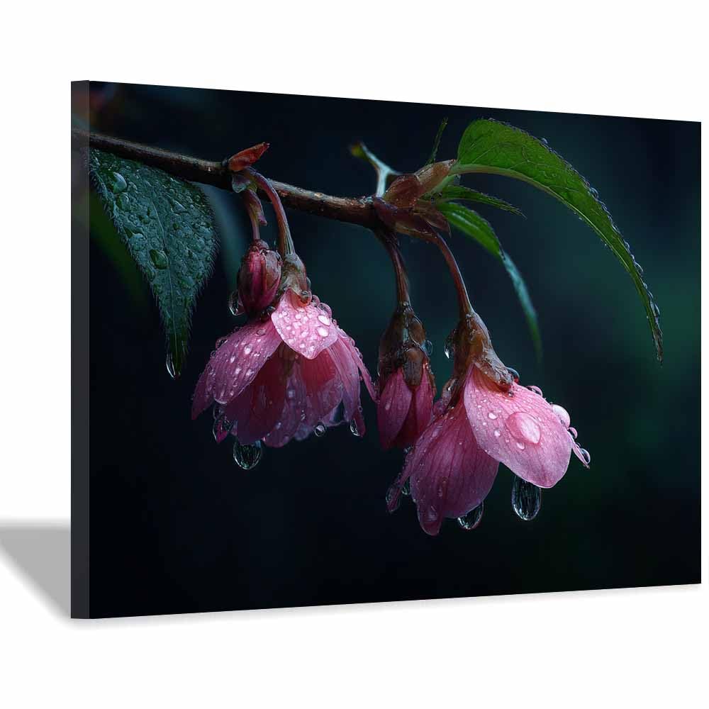 ZAMAEIU Nature Landscape Canvas Wall Art Dew-kissed blossoms posters picture, Modern Wall Decor, for Bedroom, Office, Living Room, Corridor, classroom(pink)-70x100cm Framed