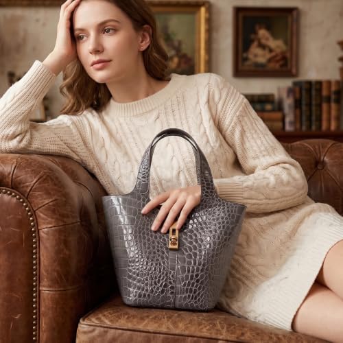 Image of Tote Bag for Women Vegan Leather Bucket Purse for Women Top Handle Handbag Shoulder Bag with Detachable Small Purse