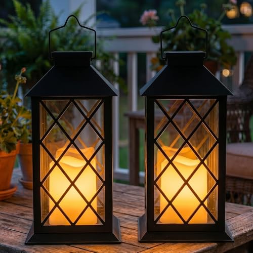Lanterne solaire extérieur étanche IP44 avec bougie LED vacillante et suspension jardin