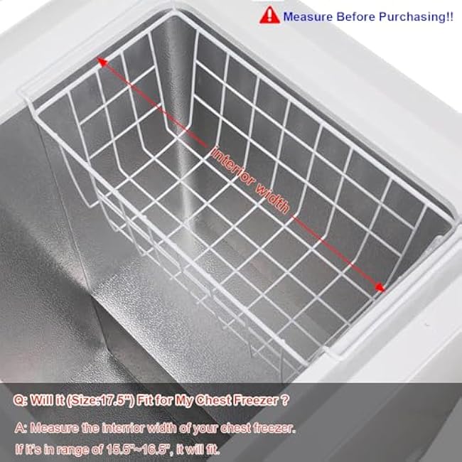 Orgneas 17.5 Inch Freezer Organizer Bins for Chest Freezer Refrigerator Basket Storage Rack Bins Deep Freezer Metal Wire Baskets 2Pcs