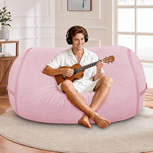Image of 4FT Bean Bag Chair 4'Big Bean Bag Chairs with Adults, Large Beanbag Chair | Bean bag Lounger with Machine Washable Cover Luxurious Velvet Fabric, Comfy Chairs for Living Room, Bedroom, Dorm, Pink