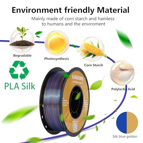 Image of Kingroon PLA Filament, Multicolor Silk PLA Filament, Tri Color 3D Printer Filament, 1.75 mm, Dimensional Accuracy + /- 0.03 mm, 1kg Spool(2.2lbs), Blue Gold