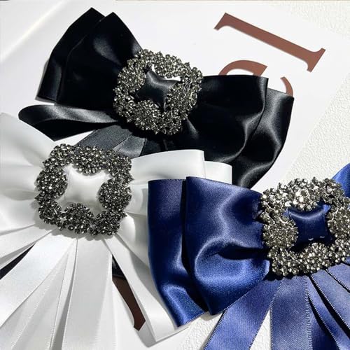 Image of Vintage striped rhinestone Bow Blouse Embellishment Neckline Women's blouse bow tie corsage accessories(multicolour)