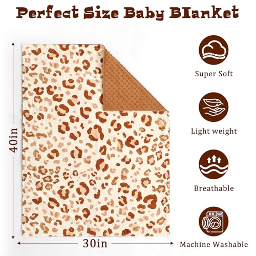 Image of GFU Baby Blanket for Boys and Girls, Soft Minky Infant Receiving Blanket with Dotted Backing Double Layer, Newborn Toddler Bed Blanket with Brown Leopard Print, 30 x 40 Inch