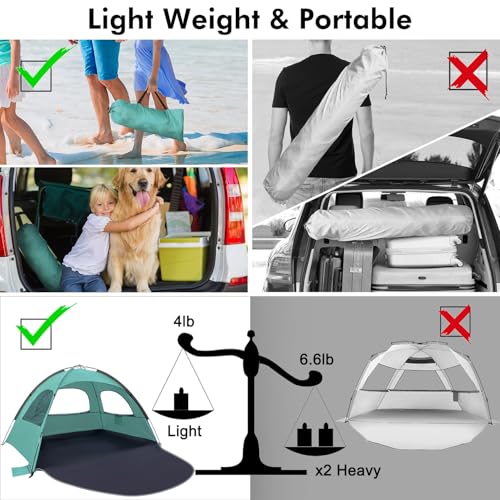 Image of WhiteFang Beach Tent Anti-UV Portable Sun Shade Shelter for 3 /4 /6 /8 Person, Extendable Floor with 3 Ventilating Mesh Windows Plus Carrying Bag, Stakes and Guy Lines