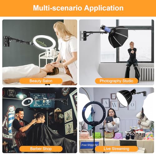Image of SITTO Ring Light Wall Mount 43inch /110cm, Triangle Boom Arm for Barbershop, Beauty Salon, Live Streaming, Tattoo, Photography Studio, Support 180 Rotation