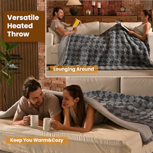 Image of Bearhug Heated Blanket King Size 100 inch x 90 inch Dual Controller Electric Blanket, Reversible Brown Plaid Sherpa Heating Blanket, 10-Heat Levels & 1-12H Auto Off, ETL, Machine Washable
