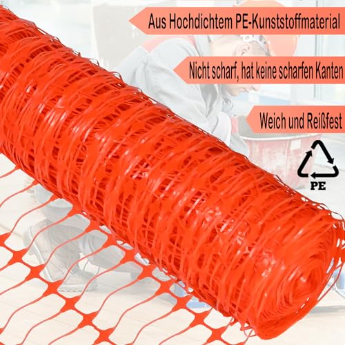 HENGMEI 1x30m Absperrzaun Bauzaun Begrenzungszaun, Nutztierzäune 100 cm hoch Schutznetz aus Kunststoff Geschnitten Werden Mobiler Zaun Hühnerzaun Geflügelzaun für Geflügelgehege Warnnetz, Orange