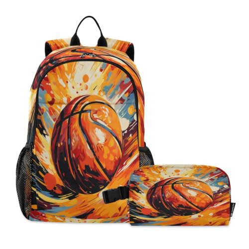 Sac à déjeuner ensemble sac à dos étudiant motif basket aquarelle