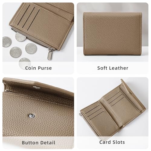 Wallet Women, Envelope Small Wallets Woman, Ladies Bifold Wallet with Zipper Coin Pouch for Cash Card (Brown)3
