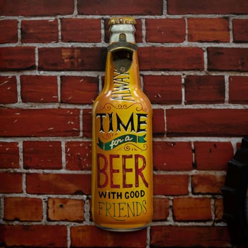 Image of Metal Bottle and Can Opener Always Time for A Beer with Good Friends