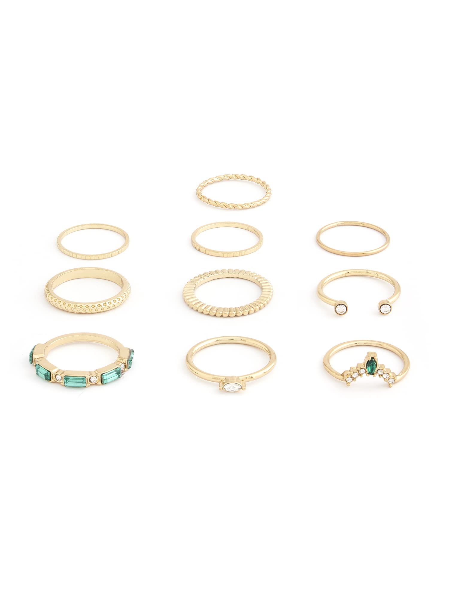 Set of 10 Gold Tone Contemporary Stackable Rings For Women-ZPFK13640