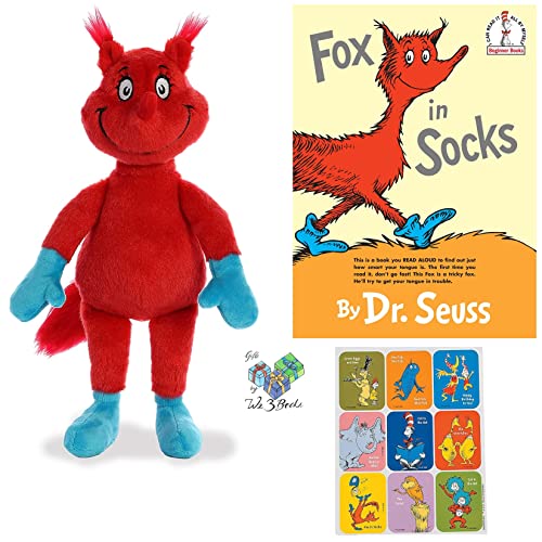 Image of Fox in Socks by Dr. Seuss Hardcover, Dr Seuss Plush Toy Book Character Stuffed Animal, Stickers, and Gift - Book Bag (Educational Gift Set with Energetic Rhymes to Spark The Love of Reading)