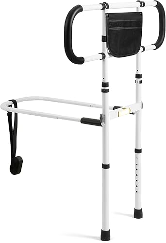 Rieles de cama para adultos mayores, bastón de cama ajustable para personas mayores con bolsa de almacenamiento y luz con sensor de movimiento para