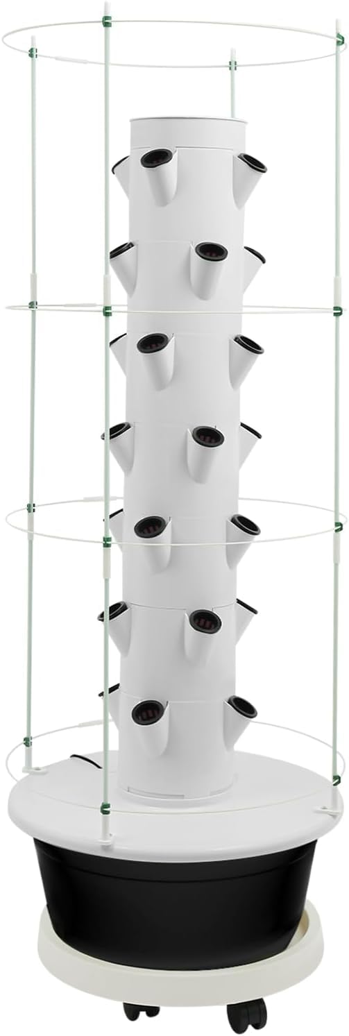 Kit de Culture Hydroponique 28 Trous Verticale Système Tour Hydroponique 7 Niveaux avec Minuterie,pour la Culture de Fleurs, Légumes, Légumes à Feuilles, Melons (Réservoir d'eau Noir)