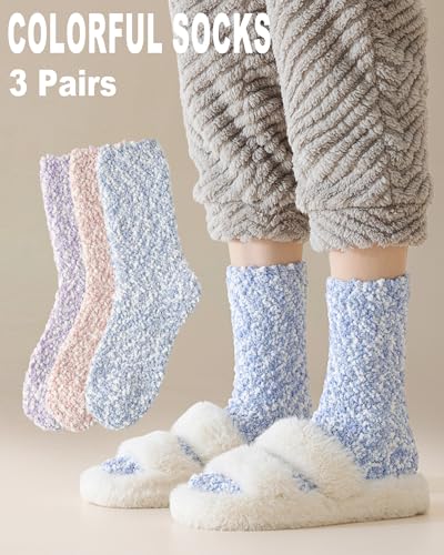 Womens Fuzzy Socks Cozy Fluffy Winter Slipper Warm Home Sleeping Soft Socks 3 Pairs4