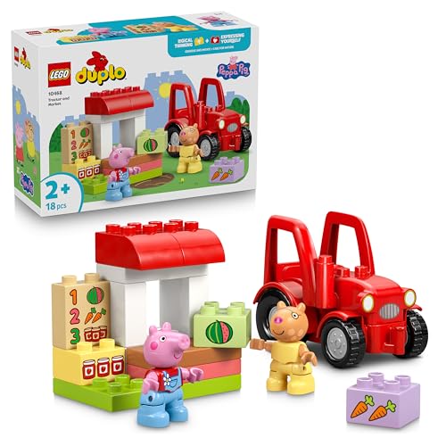 LEGO DUPLO Peppa Pig Trattore e Mercato - Giocattolo Didattico per la Motricità Fine - Giochi Montessori con 2 Personaggi Incluso Pedro il Pony - Regalo per Bambine e Bambini da 2 Anni in su - 10468