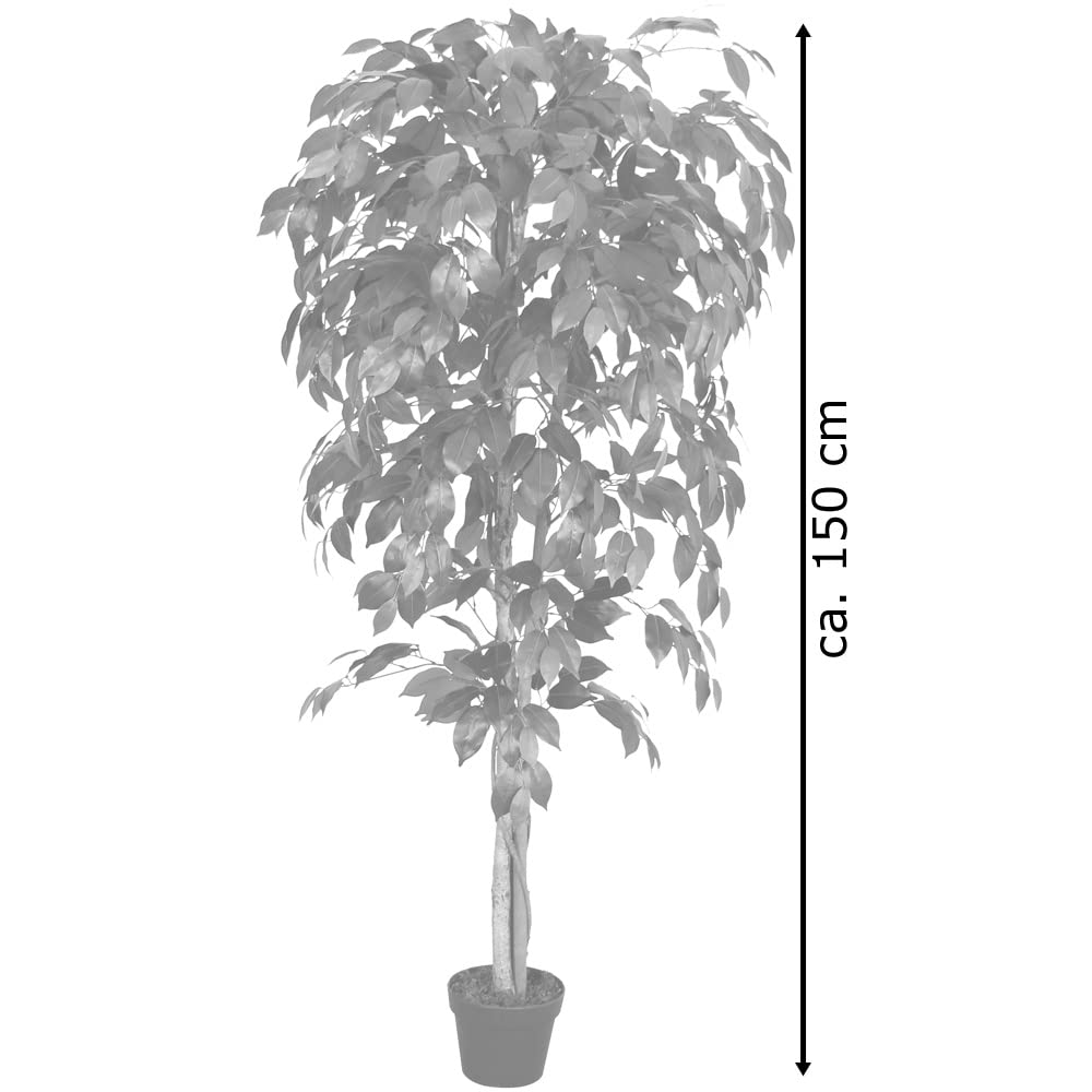 Decovego Sztuczny Ficus Benjamin, sztuczna roślina, sztuczne drzewo 150 cm, z pniem z prawdziwego drewna, do pomieszczeń mieszkalnych i biurowych, łatwe w pielęgnacji i wiecznie zielone