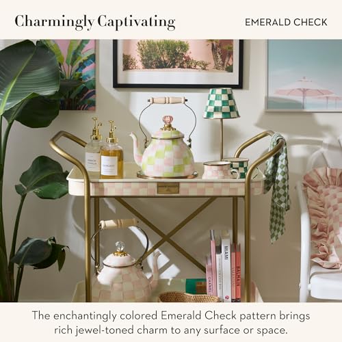 Image of MACKENZIE-CHILDS LED Rechargeable Cafe Table Lamp, Cordless Decorative Lamp, Green-and-White Emerald Check