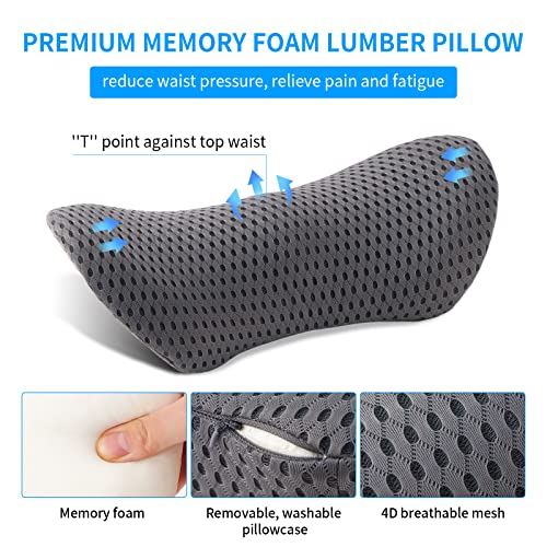 Lumbar Pillow, Memory Foam Lumbar Support Pillow for Office Chair and Car Seat, Back Support Pillow for Lower Back Pain Relief, Support Cushion Back Pillow for Sleeping, Driving, Resting