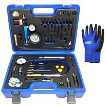 ZKTOOL 47PCS Compression and Leakage Test Kit Petrol & Diesel Dual Gauge Engine Compression Tester Kit Automotive Cylinder Leak Down Tester Kit for HDI, TDCi, Pumpe Duse Engine,0-725PIS
