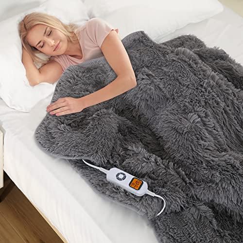 Sted Heated Blanket, Electrical Blanket Queen Dimension, 10 Warmth & 12 Time Settings Heating Blanket, Fake Fur Heated Throw Blanket with LCD Show, Overheating Safety, Machine Washable 62"x84" Gray 5 51qnp7PxH L. AC
