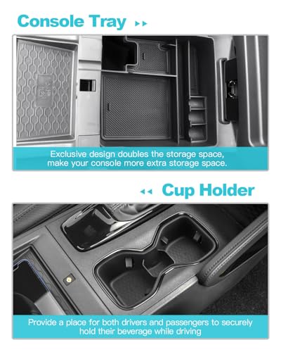 Image of CDEFG 2Pcs for 2026 Nissan Frontier Center Console Organizer Tray for 2022-2025 2026 Nissan Frontier Accessories Middle Console Organizer Armrest Storage Box & Cup Holder