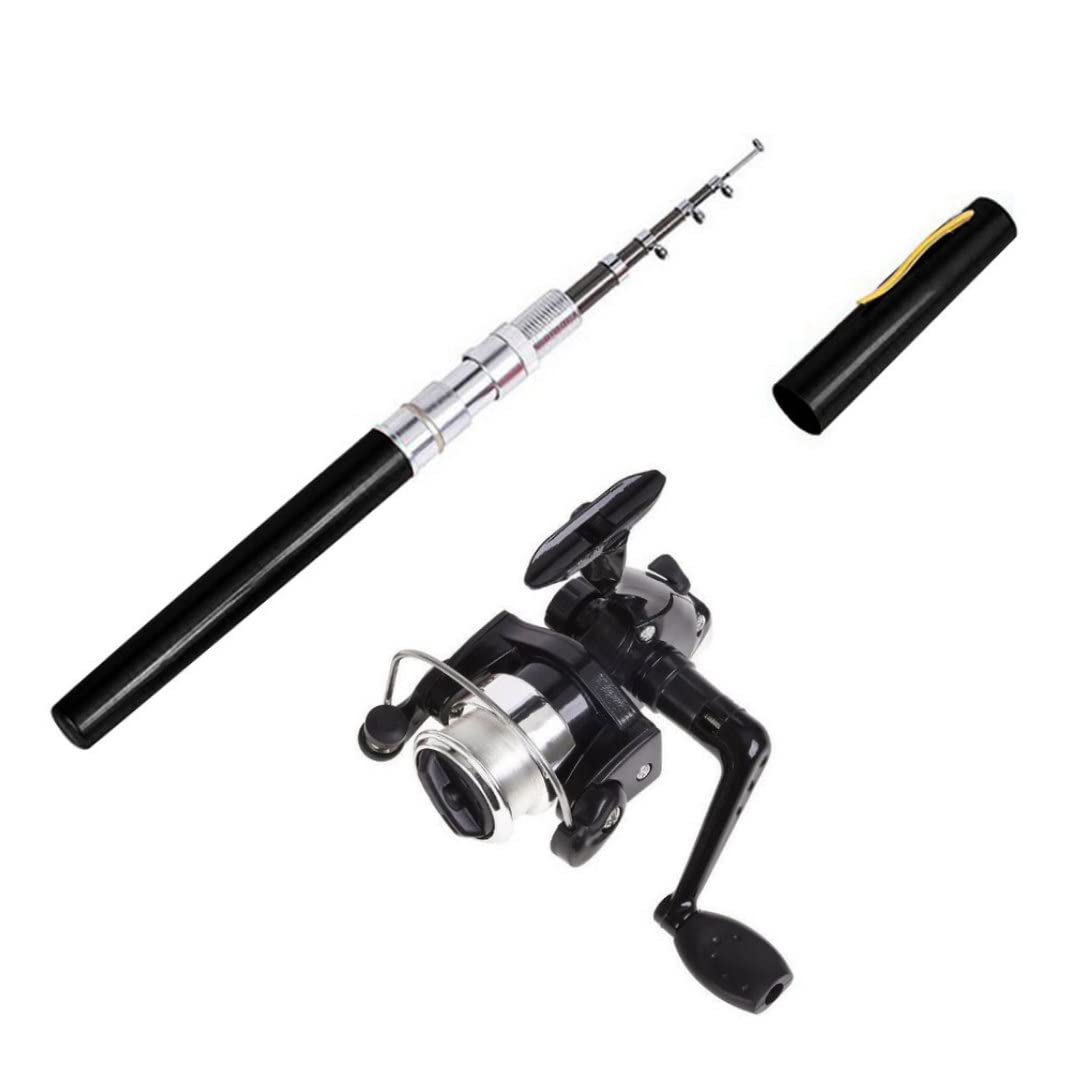 Mini Stift Aussehen Angelrute, tragbare rotierende Rad Angelrute Winter im Freien Angelruten Angelruhzubehör Taschen Angelrute Mini Stift Aussehen Angelrute, tragbares Drehen
