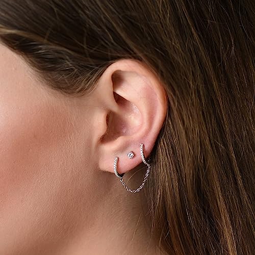 CERSLIMO Small Huggie Hoop Earrings for Women, 14K Gold Plated Sterling Silver Post Chain Hoops Hypoallergenic Dangle Drop Earrings3