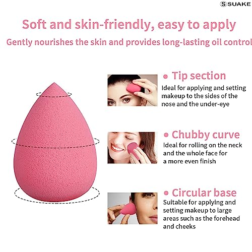 Image of SUAKE 7in1 Professional Beauty Blender Set for Face Makeup | Makeup Sponges Set is suitable with Liquid & Creams | Sponge makeup is for all Skin Types & it is Soft Latex-Free Reusable & washable (Multicolor 4 Big + 3 Mini=7 Pcs)