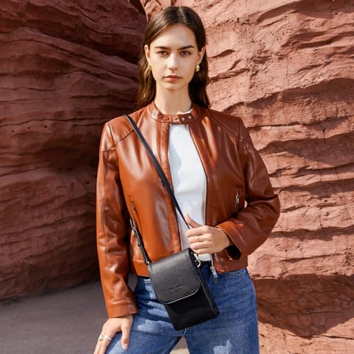 Image of BOSTANTEN Leather Small Crossbody Bags for Women Designer Cell Phone Bag Wallet Purses Adjustable Strap, B-02-pebble Black, Small, Cell Phone Crossbody Bag