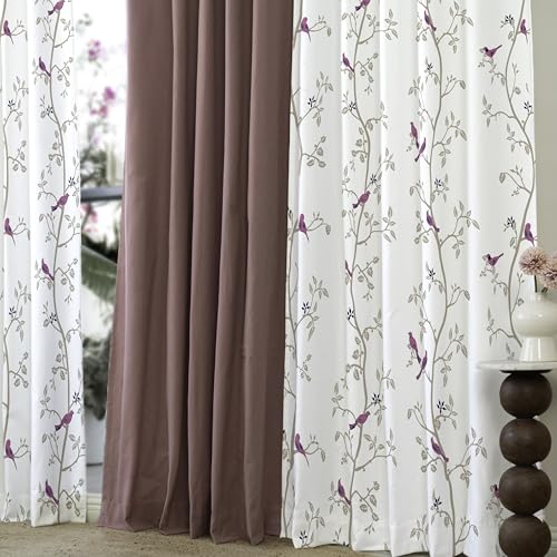 Image of Tranquebar Curtain Co. Cotton Curtains 7 Feet Long Set of 3, 60-65% Room Darkening, Pink Bird Print, Door Curtains 7 Feet Long Set of 3, BackTabs, Yori Red Combo(213 cm) - Set of 3