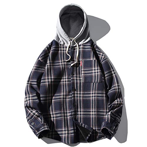 Seidarise Men's Plaid Shirt Hoodie Sweatshirt Flannel Casual Lightweight Full Button up